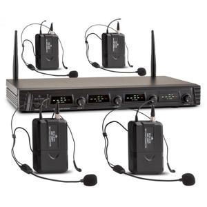 Auna Pro Duett Quartett Fix V3, 4-kanálový UHF bezdrôtový mikrofónový set, dosah 50 m
