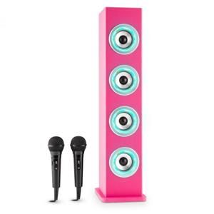 Auna Karaboom LED, ružová, bluetooth reproduktor, USB, AUX, karaoke, 2 mikrofóny