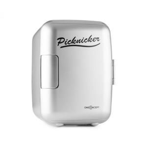 OneConcept Picknicker, termobox s funkciou chladenia/udržania v teple, mini, 4 l, AC DC, auto, eMark certifikát, strieborný