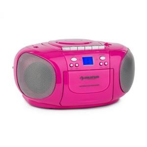Auna BoomGirl Boom Box, ružový, boombox, prenosné rádio, CD/MP3 prehrávač, kazetový prehrávač