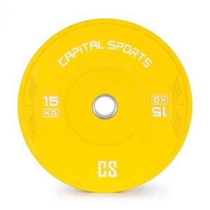 Capital Sports Nipton, bumper kotúč, závažie | 1 x 15kg | tvrdená guma, žltá farba