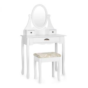 OneConcept Miss Leonore toaletný stolík, otočné zrkadlo, 3 zásuvky, biela farba