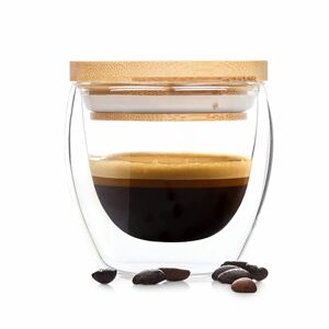 Bambuswald Pohár na kávu s vrchnákom, 100 ml, ručná výroba, borosilikátové sklo, bambus