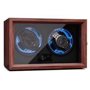 Klarstein Brienz 2, naťahovač hodiniek, 2 hodinky, 4 režimy, drevený vzhľad, modré vnútorné osvetlenie