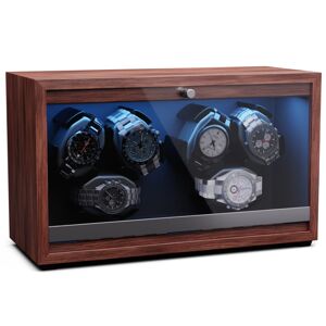 Klarstein Brienz 6, naťahovač hodiniek, 6 hodiniek, 4 režimy, drevený vzhľad, modré vnútorné osvetlenie