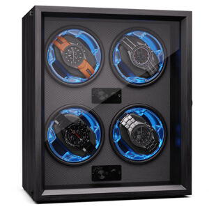 Klarstein Brienz 4, naťahovač hodiniek, 4 hodinky, 4 režimy, drevený vzhľad, modré vnútorné osvetlenie