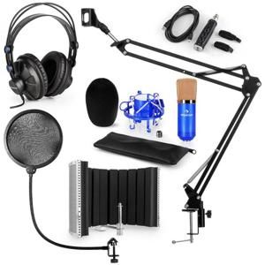 Auna CM001BG mikrofónová sada V5 slúchadlá, USB konvertor, mikrofónové rameno, pop filter, panel, modrá farba