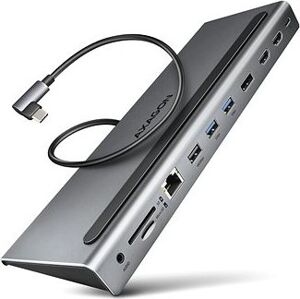 AXAGON HMC-4KX3 11-in-1 Docking Station, USB-C 5Gbps, 3× USB-A, 2× HDMI, DP, RJ-45, SD / microSD, audio, PD 1