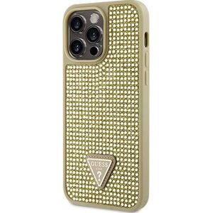 Guess Rhinestones Triangle Metal logo kryt pre iPhone 14 Pro Max Gold