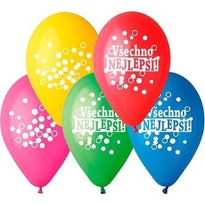 Nafukovacie balóniky, 30 cm, všetko najlepšie, mix farieb, 5 ks