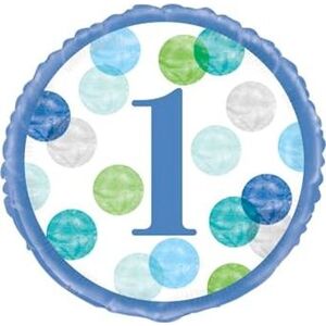 Balón fóliový 1. narodeniny modrý s bodkami – 45 cm