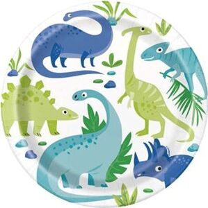 Papierové taniere dinosaurus – zelenomodré – 8 ks