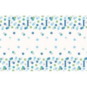 Obrus 1. Narodeniny modrý s bodkami - chlapec - 137 x 213 cm - happy birthday