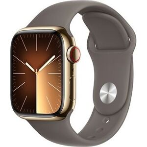 Apple Watch Series 9 41 mm Cellular Zlatý nerez s ílovo sivým športovým remienkom – S/M