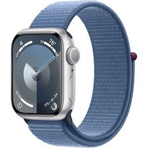 Apple Watch Series 9 41 mm Strieborný hliník s ľadovo modrým prevliekacím športovým remienkom