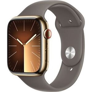 Apple Watch Series 9 45 mm Cellular Zlatý nerez s ílovo sivým športovým remienkom – M/L