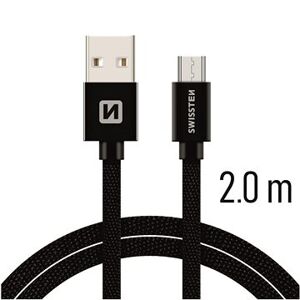 Swissten textilný dátový kábel micro USB 2 m čierny