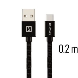 Swissten textilný dátový kábel USB-C 0,2 m čierny