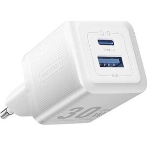 Vention 2-Port USB (C + A) GaN Charger (30 W/30 W) EU-Plug White